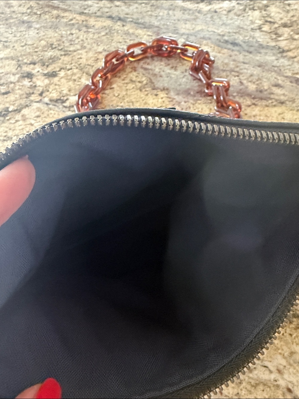 Black Quilted Leather Crossbody Bag with Tortoise Chain with bag. - Picture 5 of 5